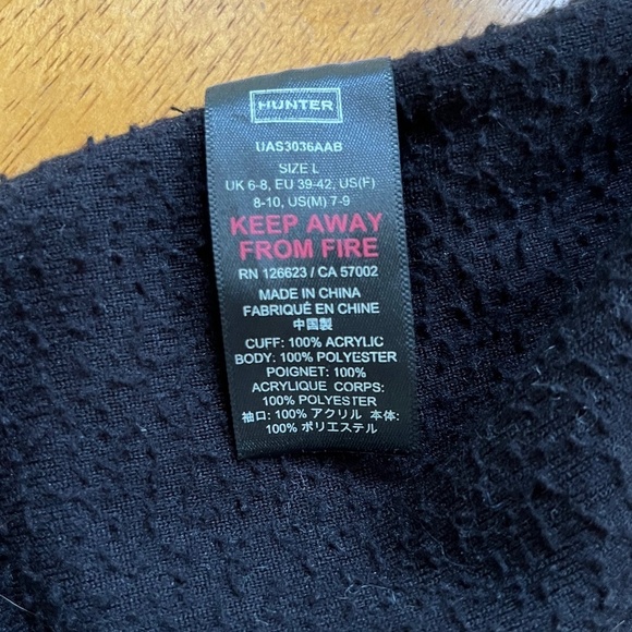 Hunter Original Cable Cuff Short Boot Black Gray Fleece Socks Rain Boot, Size L - Picture 5 of 6